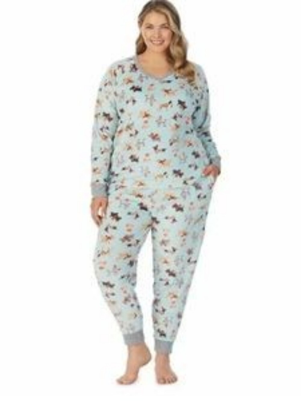 Cuddl Dudes Cozy Light Blue Floral Kids Pajama Set Size 2xl